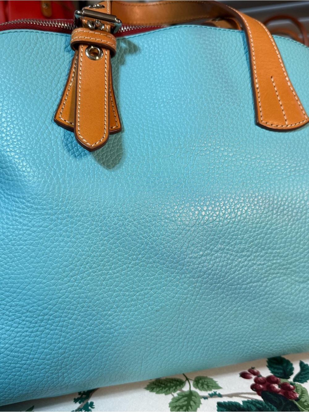 Dooney & Bourke Turquoise (Calypso) Audrey Pebbled Leather Satchel with Tan Trim - Picture 6 of 11